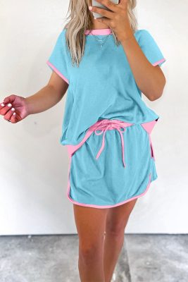 Women's Colorblock Edge Drop Shoulder T-Shirt Skort 2Pcs Set (Buy 2 Free Shipping)