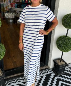 ?Women's Striped T-Shirt Dress with Pockets (Buy 2 Free Shipping)