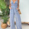 Tencel Denim Lightweight V-Neck Jumpsuit (Buy 2 Free Shipping)