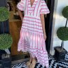 Women's Short Bubble Sleeve Striped Dress With Pockets (Buy 2 Free Shipping)