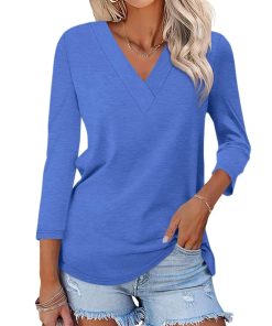 Hot Sale - Women's 3/4 Length Sleeves V Neck Basic Tops (Buy 3 Free Shipping)