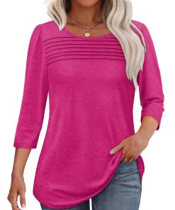 Hot Sale - Women's 3/4 Length Sleeve Top Pleated Front T-Shirt (Buy 3 Free Shipping)